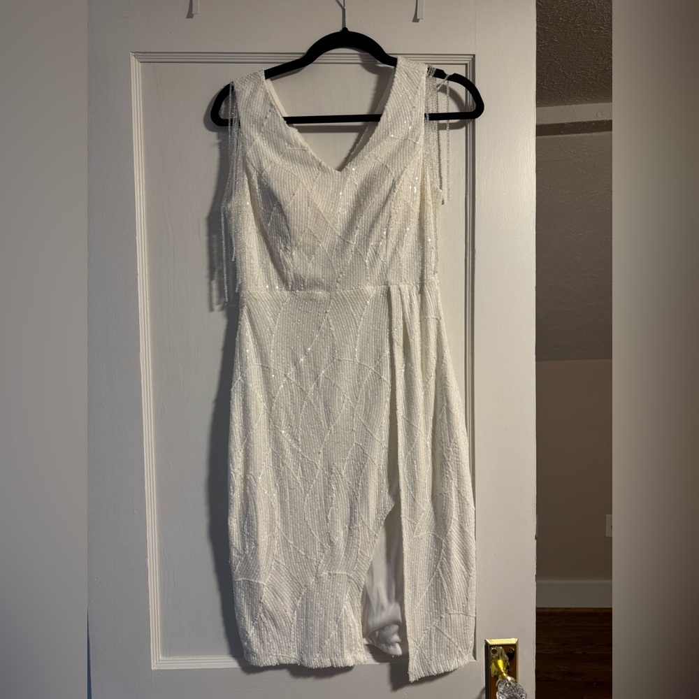 White Sleeveless Mini Dress with tassels